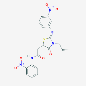 molecular formula C20H17N5O6S B398886 2-[3-allyl-2-({3-nitrophenyl}imino)-4-oxo-1,3-thiazolidin-5-yl]-N-{2-nitrophenyl}acetamide 