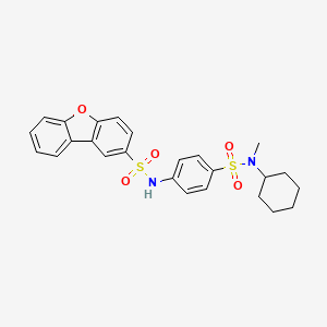 molecular formula C25H26N2O5S2 B3988938 N-(4-{[cyclohexyl(methyl)amino]sulfonyl}phenyl)dibenzo[b,d]furan-2-sulfonamide 