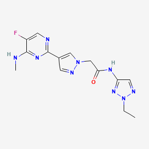 molecular formula C14H16FN9O B3989067 N-(2-ethyl-2H-1,2,3-triazol-4-yl)-2-{4-[5-fluoro-4-(methylamino)pyrimidin-2-yl]-1H-pyrazol-1-yl}acetamide 