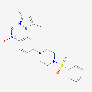 molecular formula C21H23N5O4S B398919 1-[3-(3,5-dimethyl-1H-pyrazol-1-yl)-4-nitrophenyl]-4-(phenylsulfonyl)piperazine 