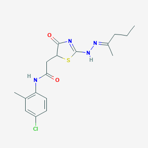 molecular formula C17H21ClN4O2S B398922 N-(4-chloro-2-methylphenyl)-2-[4-oxo-2-[(2E)-2-pentan-2-ylidenehydrazinyl]-1,3-thiazol-5-yl]acetamide 