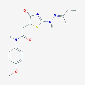 molecular formula C16H20N4O3S B398923 2-[2-[(2E)-2-butan-2-ylidenehydrazinyl]-4-oxo-1,3-thiazol-5-yl]-N-(4-methoxyphenyl)acetamide 