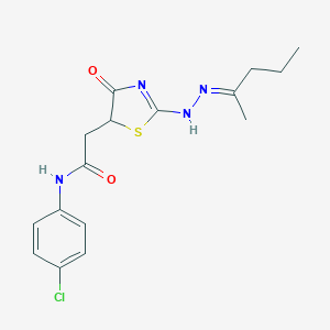 molecular formula C16H19ClN4O2S B398924 N-(4-chlorophenyl)-2-[4-oxo-2-[(2E)-2-pentan-2-ylidenehydrazinyl]-1,3-thiazol-5-yl]acetamide 