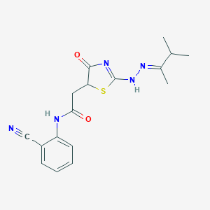 N-(2-cyanophenyl)-2-[2-[(2E)-2-(3-methylbutan-2-ylidene)hydrazinyl]-4-oxo-1,3-thiazol-5-yl]acetamide