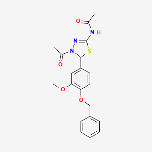 molecular formula C20H21N3O4S B3989259 N-{4-acetyl-5-[4-(benzyloxy)-3-methoxyphenyl]-4,5-dihydro-1,3,4-thiadiazol-2-yl}acetamide 