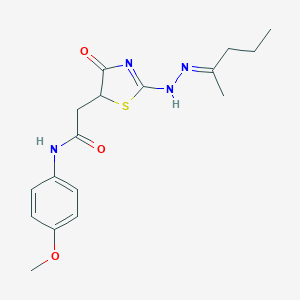 molecular formula C17H22N4O3S B398927 N-(4-methoxyphenyl)-2-[4-oxo-2-[(2E)-2-pentan-2-ylidenehydrazinyl]-1,3-thiazol-5-yl]acetamide 