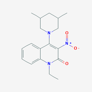 4-(3,5-dimethyl-1-piperidinyl)-1-ethyl-3-nitro-2(1H)-quinolinone
