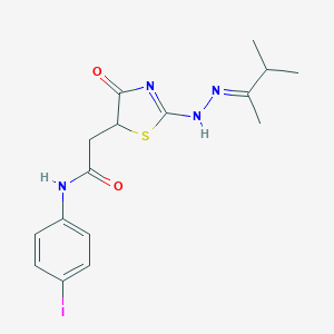 N-(4-iodophenyl)-2-[2-[(2E)-2-(3-methylbutan-2-ylidene)hydrazinyl]-4-oxo-1,3-thiazol-5-yl]acetamide