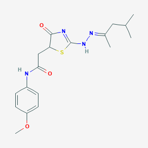molecular formula C18H24N4O3S B398931 N-(4-methoxyphenyl)-2-[2-[(2E)-2-(4-methylpentan-2-ylidene)hydrazinyl]-4-oxo-1,3-thiazol-5-yl]acetamide 