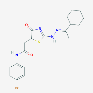 N-(4-bromophenyl)-2-[2-[(2E)-2-(1-cyclohexylethylidene)hydrazinyl]-4-oxo-1,3-thiazol-5-yl]acetamide