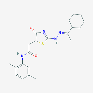 molecular formula C21H28N4O2S B398935 2-[2-[(2E)-2-(1-cyclohexylethylidene)hydrazinyl]-4-oxo-1,3-thiazol-5-yl]-N-(2,5-dimethylphenyl)acetamide 