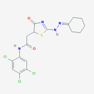 2-[2-(2-cyclohexylidenehydrazinyl)-4-oxo-1,3-thiazol-5-yl]-N-(2,4,5-trichlorophenyl)acetamide