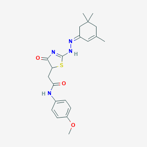 molecular formula C21H26N4O3S B398940 N-(4-methoxyphenyl)-2-[4-oxo-2-[(2Z)-2-(3,5,5-trimethylcyclohex-2-en-1-ylidene)hydrazinyl]-1,3-thiazol-5-yl]acetamide 
