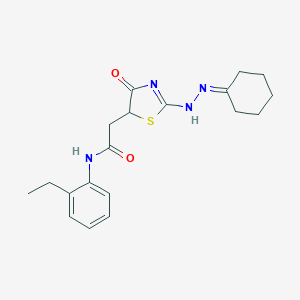 molecular formula C19H24N4O2S B398943 2-[2-(2-cyclohexylidenehydrazinyl)-4-oxo-1,3-thiazol-5-yl]-N-(2-ethylphenyl)acetamide 