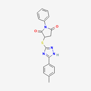 molecular formula C19H16N4O2S B3989516 3-{[5-(4-methylphenyl)-4H-1,2,4-triazol-3-yl]thio}-1-phenyl-2,5-pyrrolidinedione 