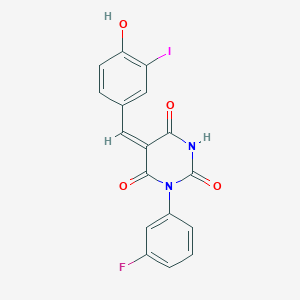 (5E)-1-(3-fluorophenyl)-5-[(4-hydroxy-3-iodophenyl)methylidene]-1,3-diazinane-2,4,6-trione