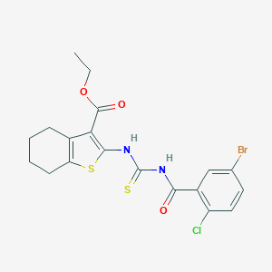 molecular formula C19H18BrClN2O3S2 B398962 Ethyl 2-({[(5-bromo-2-chlorophenyl)carbonyl]carbamothioyl}amino)-4,5,6,7-tetrahydro-1-benzothiophene-3-carboxylate 