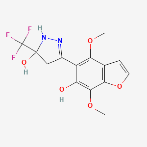 3-(6-hydroxy-4,7-dimethoxy-1-benzofuran-5-yl)-5-(trifluoromethyl)-4,5-dihydro-1H-pyrazol-5-ol