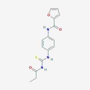 molecular formula C15H15N3O3S B398982 N-{4-[(propanoylcarbamothioyl)amino]phenyl}furan-2-carboxamide 
