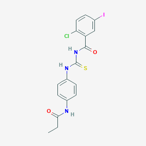 molecular formula C17H15ClIN3O2S B398987 2-chloro-5-iodo-N-{[4-(propanoylamino)phenyl]carbamothioyl}benzamide 