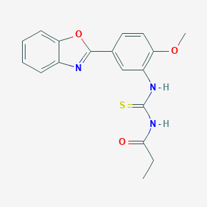 molecular formula C18H17N3O3S B398989 N-[5-(1,3-benzoxazol-2-yl)-2-methoxyphenyl]-N'-propionylthiourea 