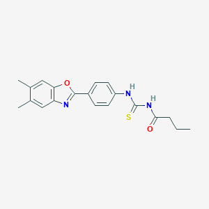 molecular formula C20H21N3O2S B398992 N-{[4-(5,6-dimethyl-1,3-benzoxazol-2-yl)phenyl]carbamothioyl}butanamide 