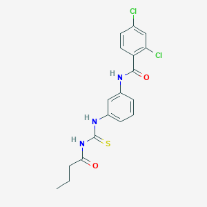 molecular formula C18H17Cl2N3O2S B398997 N-(3-{[(butyrylamino)carbonothioyl]amino}phenyl)-2,4-dichlorobenzamide 