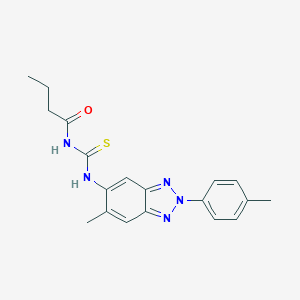 molecular formula C19H21N5OS B399013 N-{[6-methyl-2-(4-methylphenyl)-2H-benzotriazol-5-yl]carbamothioyl}butanamide 