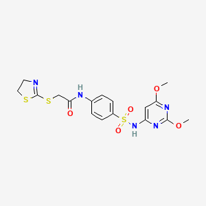 molecular formula C17H19N5O5S3 B3990342 2-(4,5-dihydro-1,3-thiazol-2-ylthio)-N-(4-{[(2,6-dimethoxy-4-pyrimidinyl)amino]sulfonyl}phenyl)acetamide 