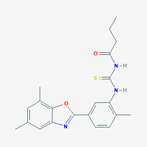 molecular formula C21H23N3O2S B399039 N-butyryl-N'-[5-(5,7-dimethyl-1,3-benzoxazol-2-yl)-2-methylphenyl]thiourea 