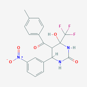 molecular formula C19H16F3N3O5 B3990463 4-Hydroxy-5-(4-methylbenzoyl)-6-(3-nitrophenyl)-4-(trifluoromethyl)-1,3-diazinan-2-one 