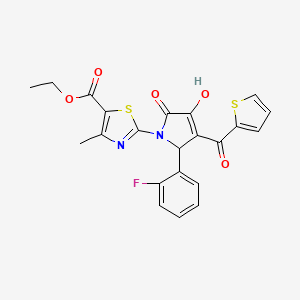 molecular formula C22H17FN2O5S2 B3990706 ethyl 2-{(3E)-2-(2-fluorophenyl)-3-[hydroxy(thiophen-2-yl)methylidene]-4,5-dioxopyrrolidin-1-yl}-4-methyl-1,3-thiazole-5-carboxylate 