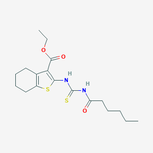 molecular formula C18H26N2O3S2 B399096 Ethyl 2-[(hexanoylcarbamothioyl)amino]-4,5,6,7-tetrahydro-1-benzothiophene-3-carboxylate 