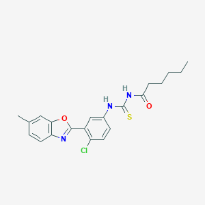 molecular formula C21H22ClN3O2S B399101 N-{[4-chloro-3-(6-methyl-1,3-benzoxazol-2-yl)phenyl]carbamothioyl}hexanamide 