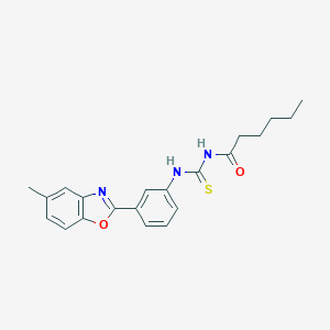 molecular formula C21H23N3O2S B399103 N-{[3-(5-methyl-1,3-benzoxazol-2-yl)phenyl]carbamothioyl}hexanamide 