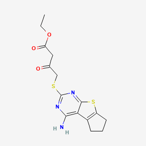 molecular formula C15H17N3O3S2 B3991043 ethyl 4-[(4-amino-6,7-dihydro-5H-cyclopenta[4,5]thieno[2,3-d]pyrimidin-2-yl)sulfanyl]-3-oxobutanoate 