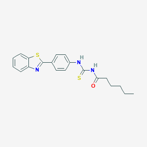 molecular formula C20H21N3OS2 B399105 N-{[4-(1,3-benzothiazol-2-yl)phenyl]carbamothioyl}hexanamide 