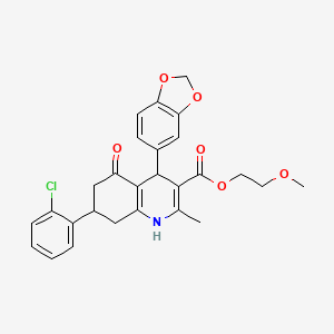 2-Methoxyethyl 4-(1,3-benzodioxol-5-yl)-7-(2-chlorophenyl)-2-methyl-5-oxo-1,4,5,6,7,8-hexahydroquinoline-3-carboxylate