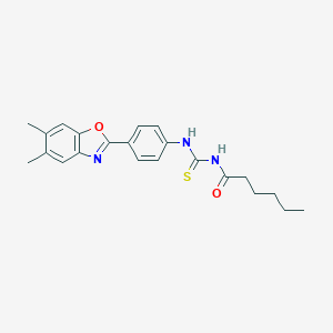 molecular formula C22H25N3O2S B399107 N-{[4-(5,6-dimethyl-1,3-benzoxazol-2-yl)phenyl]carbamothioyl}hexanamide 
