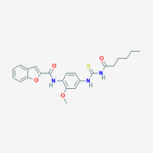 molecular formula C23H25N3O4S B399112 N-{4-[(hexanoylcarbamothioyl)amino]-2-methoxyphenyl}-1-benzofuran-2-carboxamide 