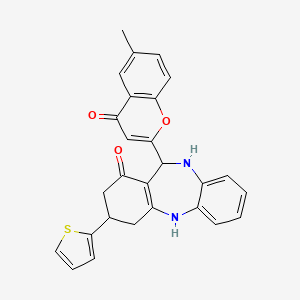 6-(6-methyl-4-oxochromen-2-yl)-9-thiophen-2-yl-5,6,8,9,10,11-hexahydrobenzo[b][1,4]benzodiazepin-7-one