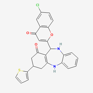 molecular formula C26H19ClN2O3S B3991266 11-(6-chloro-4-oxo-4H-chromen-2-yl)-3-(2-thienyl)-2,3,4,5,10,11-hexahydro-1H-dibenzo[b,e][1,4]diazepin-1-one 