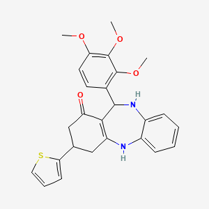 3-(thiophen-2-yl)-11-(2,3,4-trimethoxyphenyl)-2,3,4,5,10,11-hexahydro-1H-dibenzo[b,e][1,4]diazepin-1-one