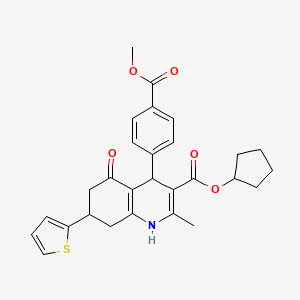 molecular formula C28H29NO5S B3991444 Cyclopentyl 4-[4-(methoxycarbonyl)phenyl]-2-methyl-5-oxo-7-(thiophen-2-yl)-1,4,5,6,7,8-hexahydroquinoline-3-carboxylate 