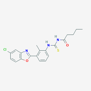molecular formula C20H20ClN3O2S B399145 N-{[3-(5-chloro-1,3-benzoxazol-2-yl)-2-methylphenyl]carbamothioyl}pentanamide 