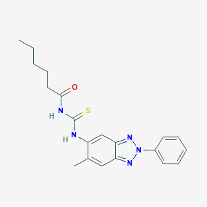 molecular formula C20H23N5OS B399146 N-[(6-methyl-2-phenyl-2H-benzotriazol-5-yl)carbamothioyl]hexanamide 
