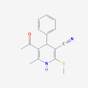 molecular formula C16H16N2OS B039915 5-Acetyl-6-methyl-2-methylsulfanyl-4-phenyl-1,4-dihydropyridine-3-carbonitrile CAS No. 117509-71-4