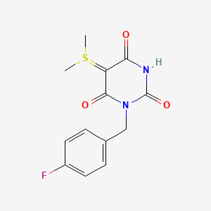 molecular formula C13H13FN2O3S B3991507 5-(dimethyl-λ4-sulfanylidene)-1-[(4-fluorophenyl)methyl]-1,3-diazinane-2,4,6-trione 