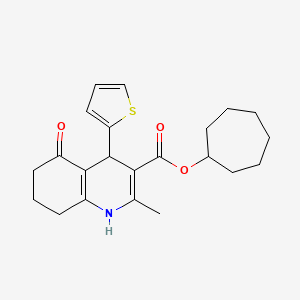 molecular formula C22H27NO3S B3991523 Cycloheptyl 2-methyl-5-oxo-4-(thiophen-2-yl)-1,4,5,6,7,8-hexahydroquinoline-3-carboxylate 