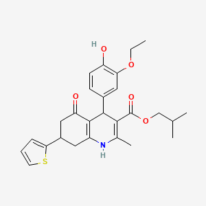 molecular formula C27H31NO5S B3991608 2-Methylpropyl 4-(3-ethoxy-4-hydroxyphenyl)-2-methyl-5-oxo-7-(thiophen-2-yl)-1,4,5,6,7,8-hexahydroquinoline-3-carboxylate 